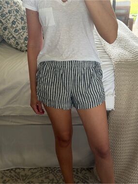 Blue and White Striped linen Shorts